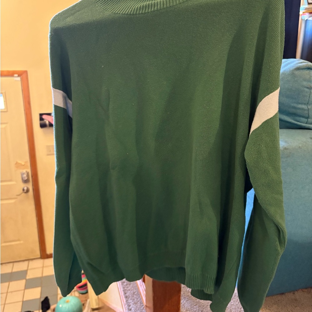La Ligne Green Crewneck Sweater with White Stripes